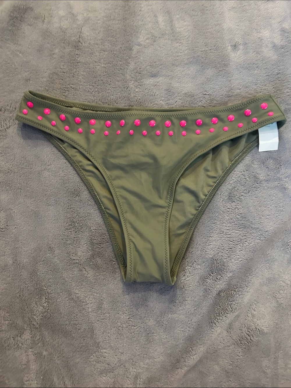 aerie Olive Green Bikini Bottom with Pink Studs